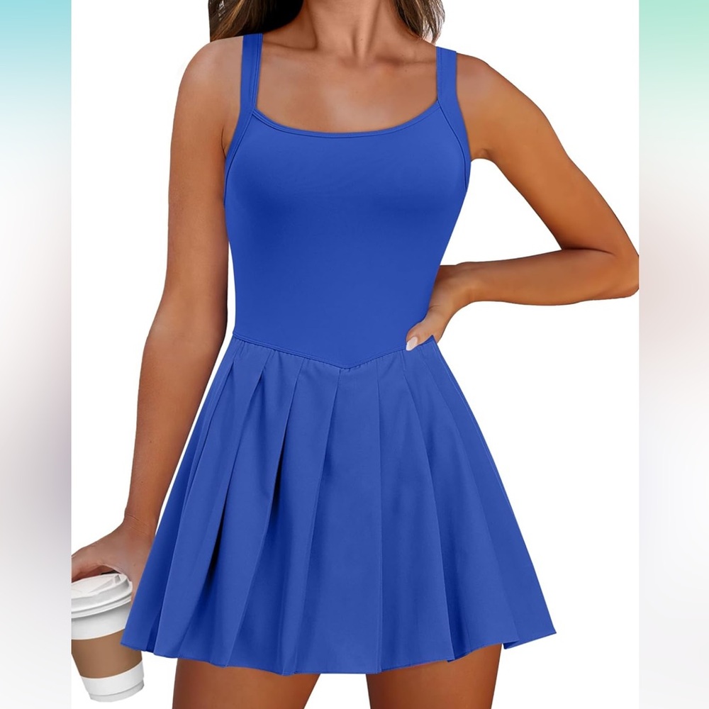 Royal Blue Square-Neck Pleated Mini Dress